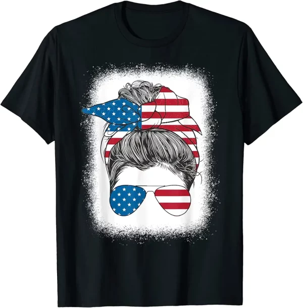 4th of july messy bun usa flag mom american independence tshirt 8tn1hi7rg5