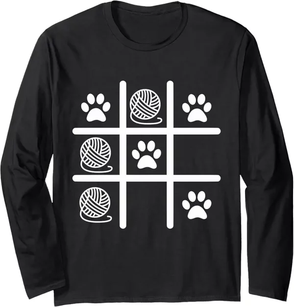 cat paws and yarn tic tac toe cute cat dad mom cat lover long sleeve tshirt 9ex7cq5hy6 1gem5